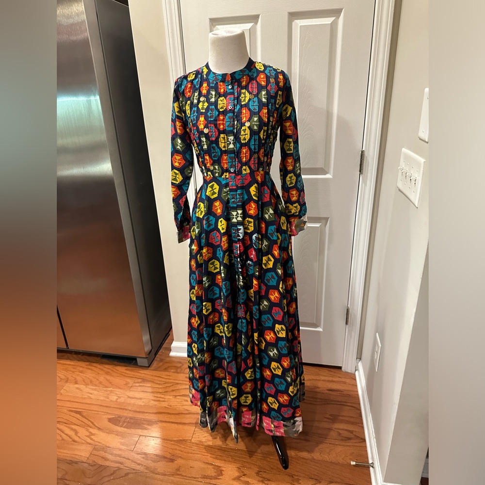 Indo-Boho Long Sleeve Multicolor Geometric Maxi Dress
